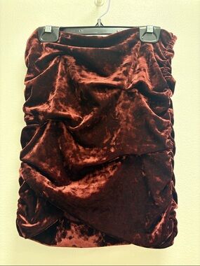 Free People Velvet Ruched Mini Skirt - Deep Wine